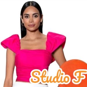 Nwt Studio F Fushia Pink Shortsleeve Ruched Crop Top